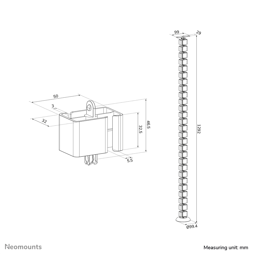 Neomounts ADS06-130BL Spina vertebrale - fissaggio a vite - universale